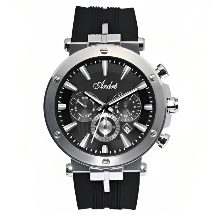 Reloj Caballero Deportivo Andre Manilla Silicona Color Negro/Plata